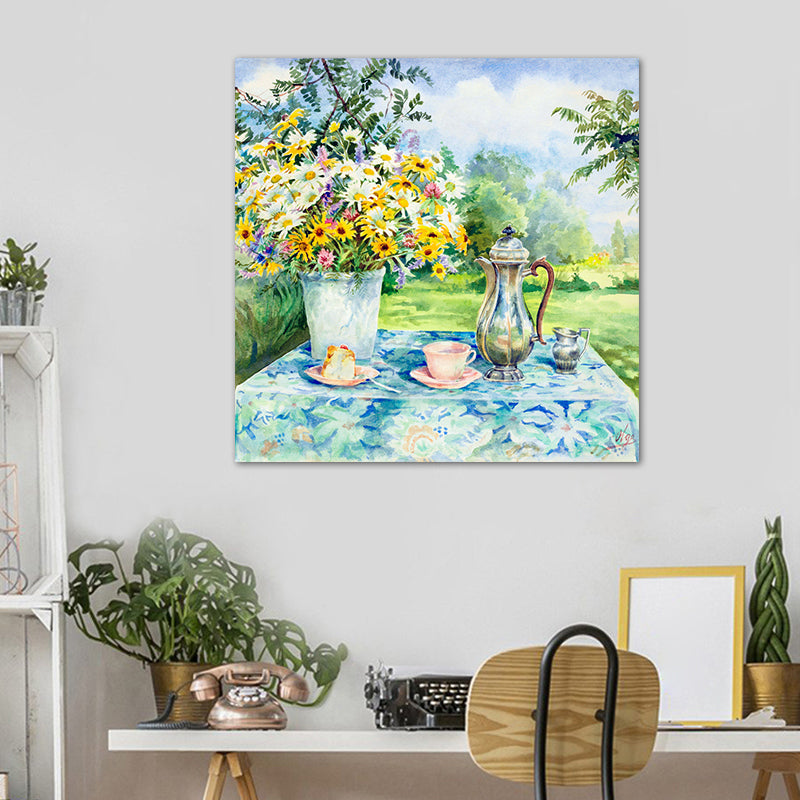 Impressionism Flowers and Cups Canvas Light Color Textured Painting for Dining Room Clearhalo 'Arts' 'Canvas Art' 1727712