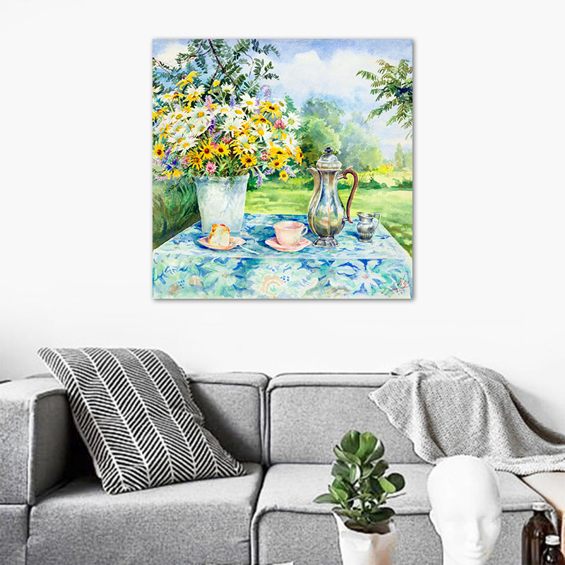 Impressionism Flowers and Cups Canvas Light Color Textured Painting for Dining Room Clearhalo 'Arts' 'Canvas Art' 1727713
