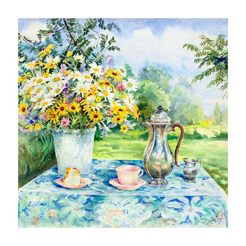 Impresionismo flores y tazas lienzo de color claro pintura texturizada para comedor