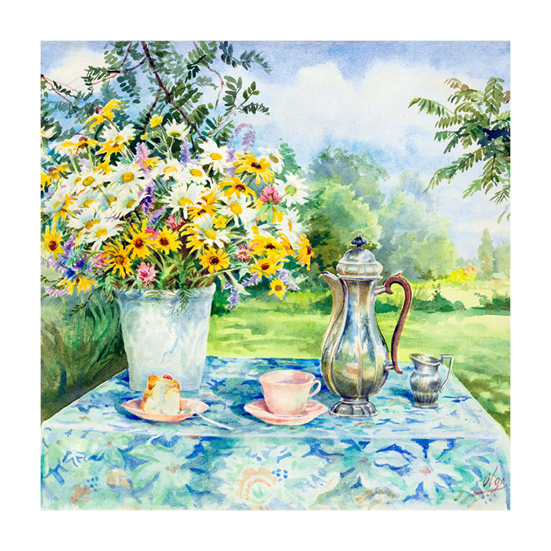 Impressionism Flowers and Cups Canvas Light Color Textured Painting for Dining Room Clearhalo 'Arts' 'Canvas Art' 1727714
