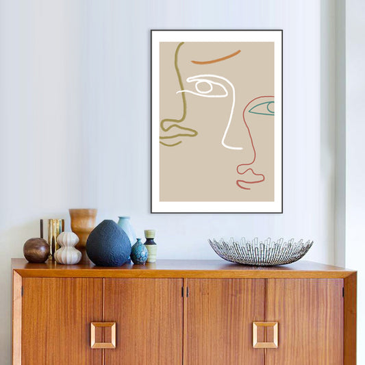 Light Brown Minimalist Wall Art Woman Face Line Drawing Canvas for Girls Bedroom Light Brown Clearhalo 'Art Gallery' 'Canvas Art' 'Contemporary Art Gallery' 'Contemporary Art' 'Minimalism' 'Minimalist Art Gallery' 'Scandinavian' Arts' 1727762