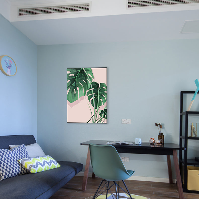 Pastel Color Leaves Painting Modern Style Textured Wall Art Decor for Girls Room Dark Green Clearhalo 'Art Gallery' 'Canvas Art' 'Contemporary Art Gallery' 'Modern' Arts' 1727776