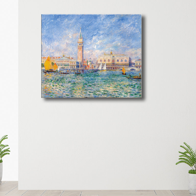 Impressionism Seaside City View Art Canvas Textured Blue Wall Print for Guest Room Blue Clearhalo 'Arts' 'Canvas Art' 1727852