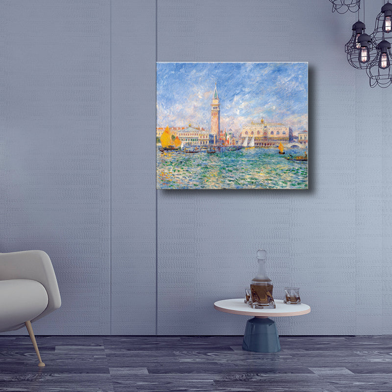 Impressionism Seaside City View Art Canvas Textured Blue Wall Print for Guest Room Clearhalo 'Arts' 'Canvas Art' 1727853