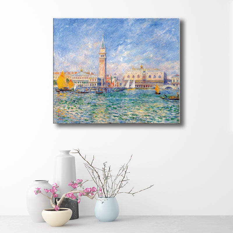 Impressionism Seaside City View Art Canvas Textured Blue Wall Print for Guest Room Clearhalo 'Arts' 'Canvas Art' 1727854