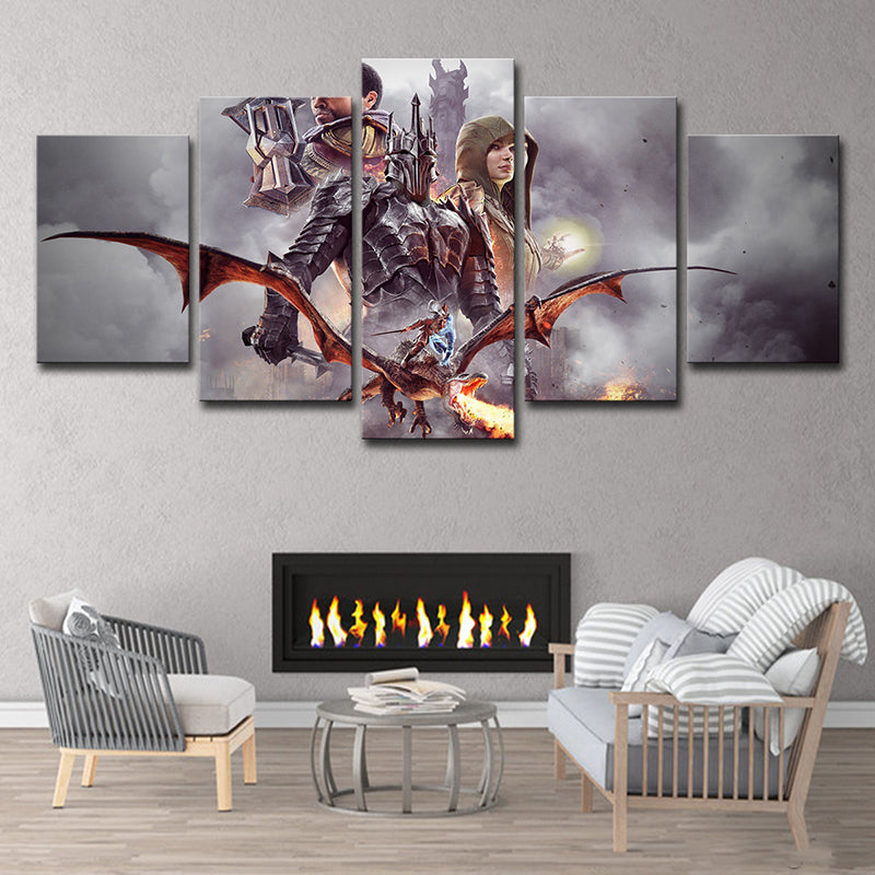 Grey Kids Canvas Art Digital Print Middle-Earth Shadow of War Scene Wall Decor for Home Grey Clearhalo 'Art Gallery' 'Canvas Art' 'Kids' Arts' 1727865