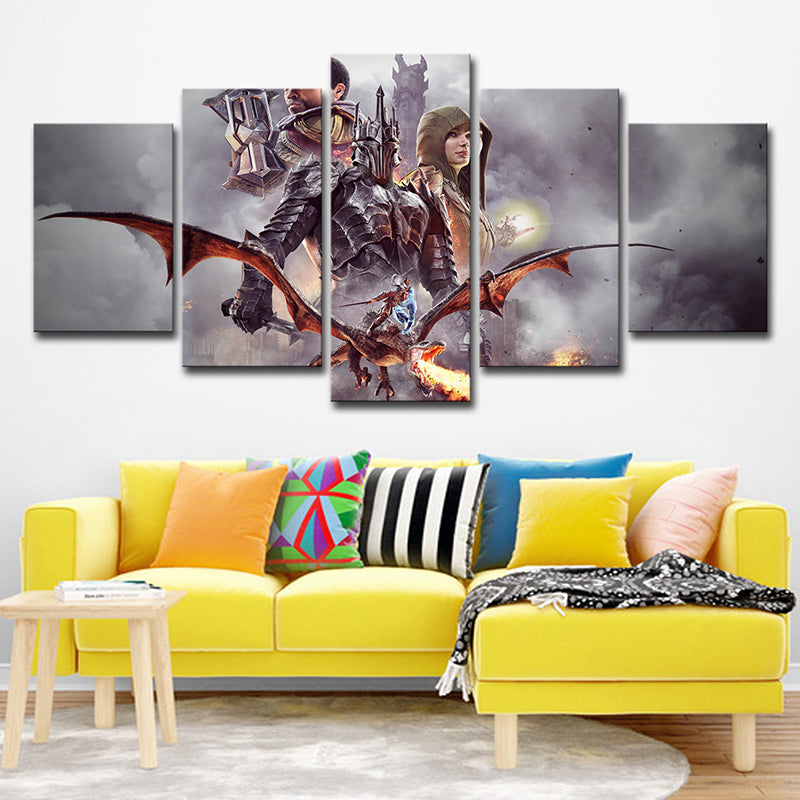 Grey Kids Canvas Art Digital Print Middle-Earth Shadow of War Scene Wall Decor for Home Clearhalo 'Art Gallery' 'Canvas Art' 'Kids' Arts' 1727866