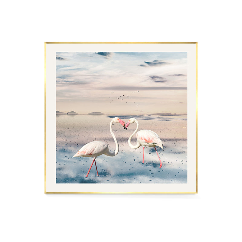 Sea and Flamingo Scenery Painting Tropical Style Canvas Wall Print, Multiple Sizes Clearhalo 'Art Gallery' 'Canvas Art' 'Coastal Art Gallery' 'Tropical' Arts' 1727904