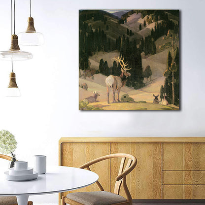 Brown Field Reindeer Painting Textured Impressionism Style Dining Room Wall Decor Brown Clearhalo 'Arts' 'Canvas Art' 1727912