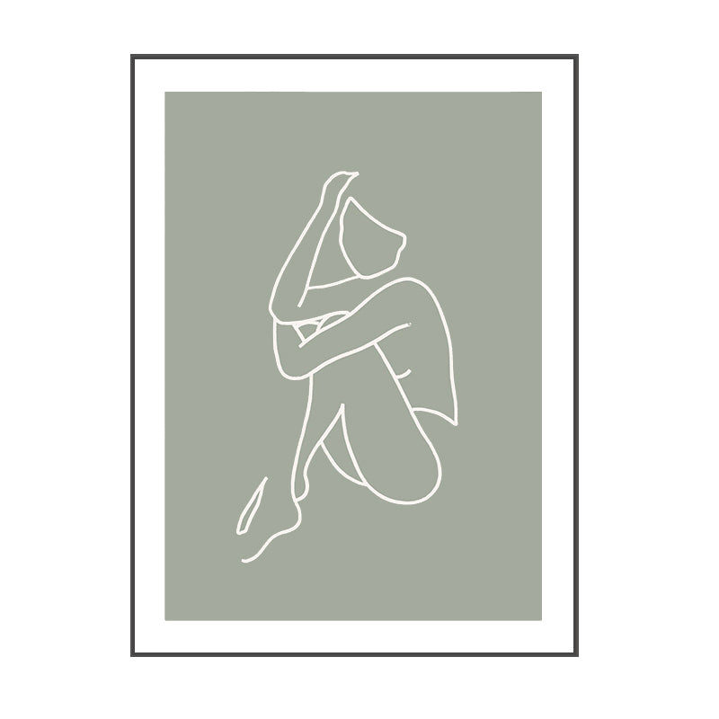 Minimalism Line Drawing Woman Canvas Green-White Textured Wall Art Print for Room Clearhalo 'Art Gallery' 'Canvas Art' 'Contemporary Art Gallery' 'Contemporary Art' 'Minimalism' 'Minimalist Art Gallery' 'Scandinavian' Arts' 1727986