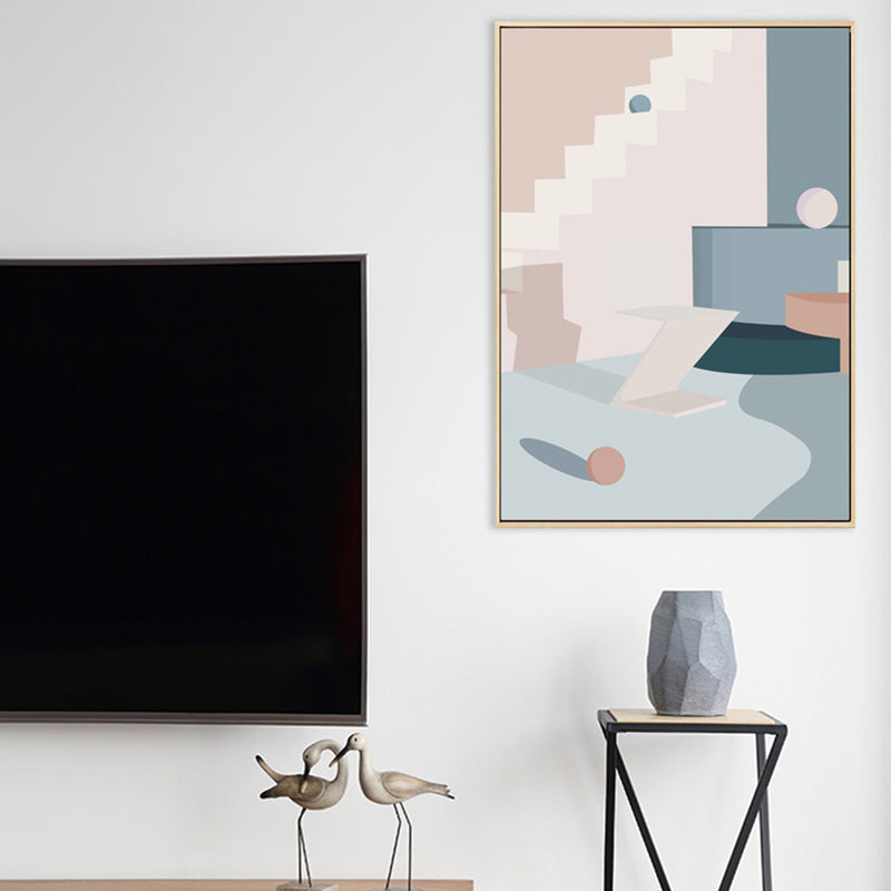 Nordic Style Teenagers Painting Building in Light Color Wall Decor, Multiple Sizes Blue Clearhalo 'Arts' 'Canvas Art' 1728011