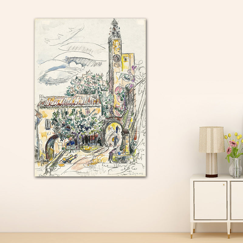 Textured City Landscape Painting Canvas Abstract Expressionism Art Print for Playroom Green 20" x 28" Clearhalo 'Arts' 'Canvas Art' 1728024