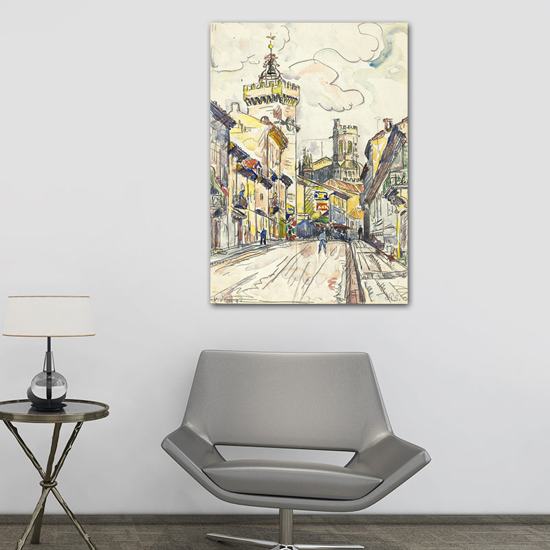 Textured City Landscape Painting Canvas Abstract Expressionism Art Print for Playroom Yellow 20" x 28" Clearhalo 'Arts' 'Canvas Art' 1728029