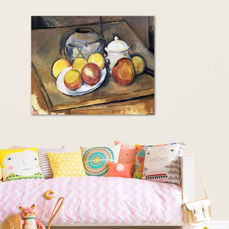 Pastel Color Scattering Fruits Painting Textured Art Print for Bedroom, Multiple Sizes