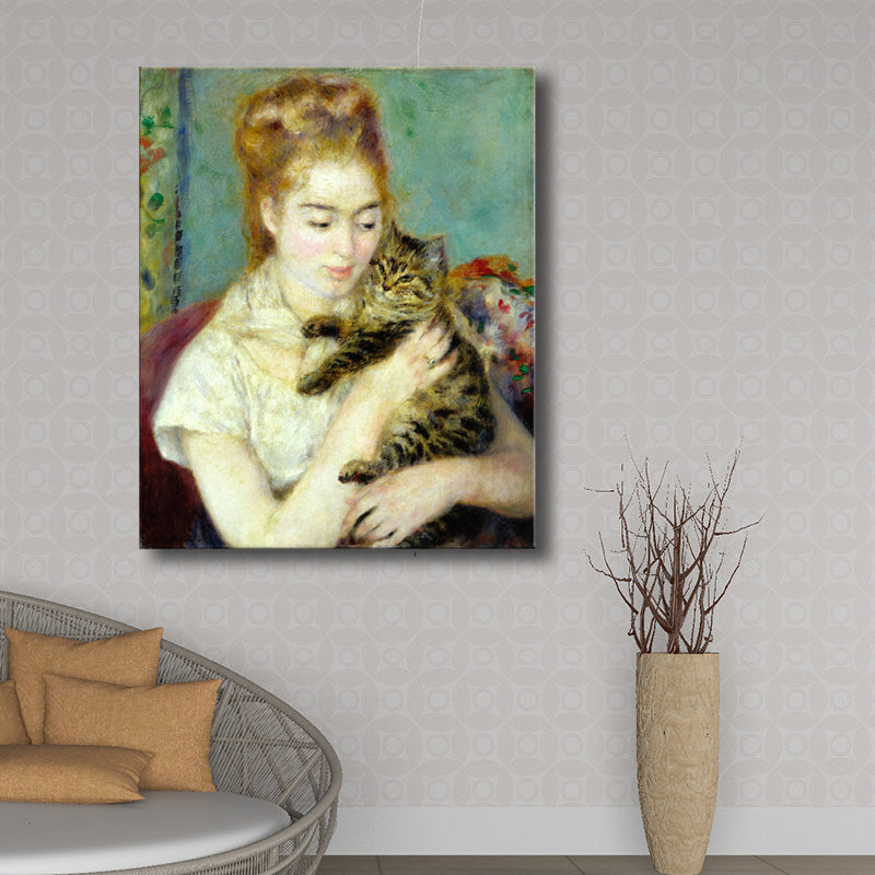 Maid and Cat Canvas Textured Impressionism Style for Girls Bedroom Wall Art Decor - Brown - Clearhalo - 'Arts' - 'Canvas Art' - 1728092