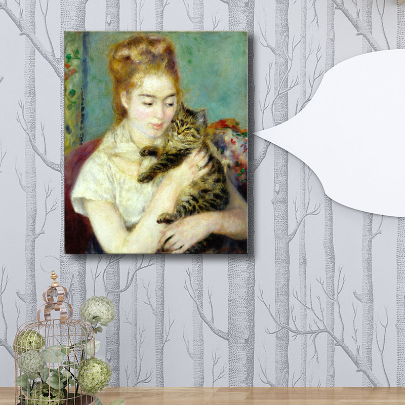 Maid and Cat Canvas Textured Impressionism Style for Girls Bedroom Wall Art Decor Clearhalo 'Arts' 'Canvas Art' 1728093