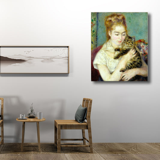 Maid and Cat Canvas Textured Impressionism Style for Girls Bedroom Wall Art Decor - Clearhalo - 'Arts' - 'Canvas Art' - 1728094