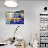 Textured Boating Figures Wall Decor Canvas Impressionism Painting for Living Room