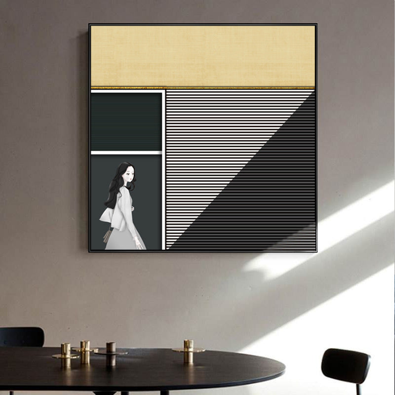 Walking Young Girl Wall Decor in Black Contemporary Style Canvas for Living Room Black Clearhalo 'Art Gallery' 'Canvas Art' 'Contemporary Art Gallery' 'Modern' Arts' 1728120