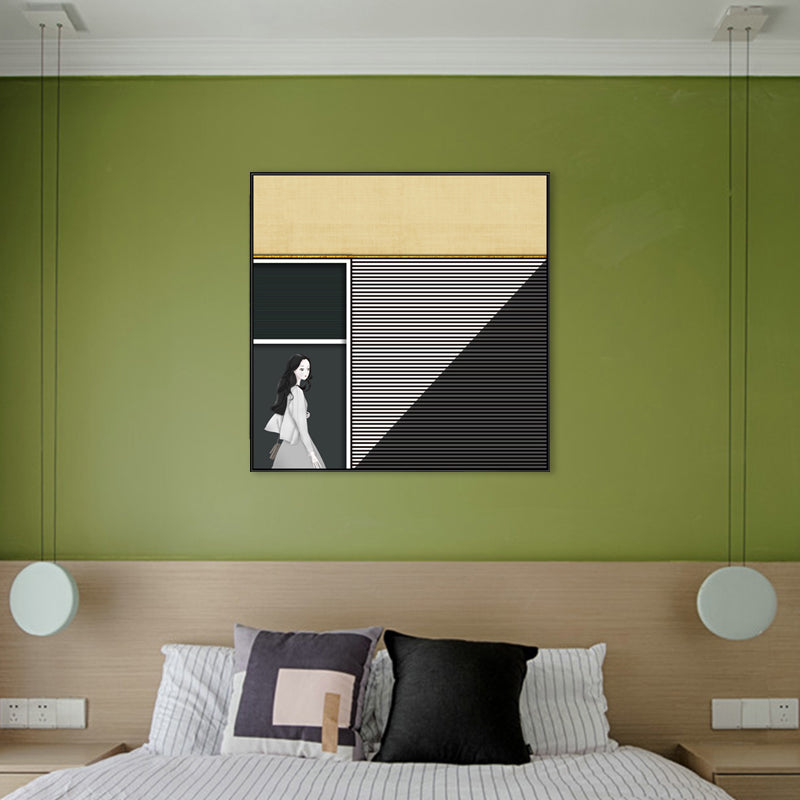 Walking Young Girl Wall Decor in Black Contemporary Style Canvas for Living Room Clearhalo 'Art Gallery' 'Canvas Art' 'Contemporary Art Gallery' 'Modern' Arts' 1728121