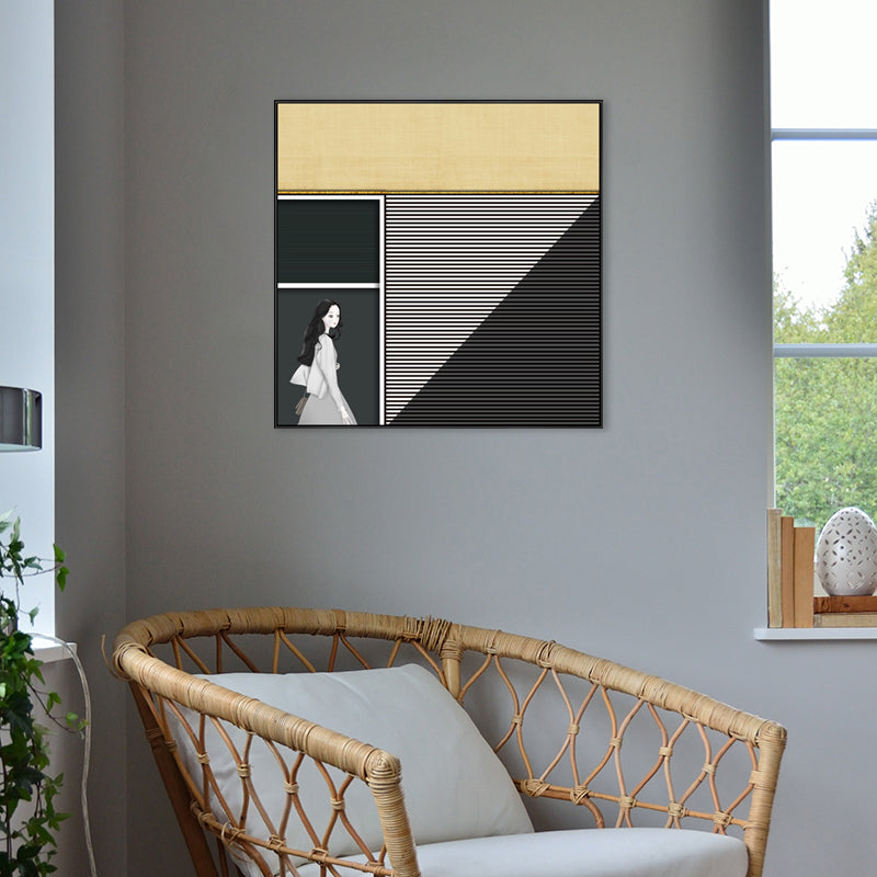 Walking Young Girl Wall Decor in Black Contemporary Style Canvas for Living Room Clearhalo 'Art Gallery' 'Canvas Art' 'Contemporary Art Gallery' 'Modern' Arts' 1728122