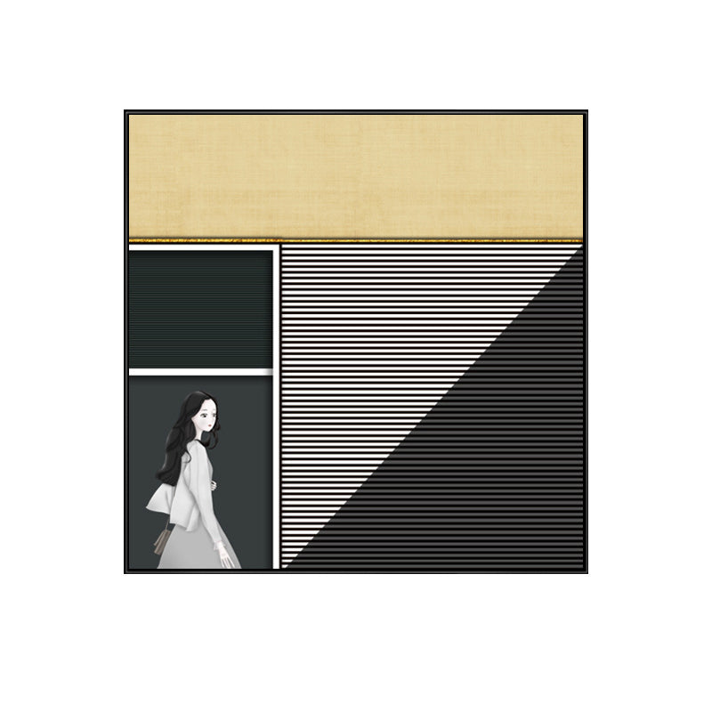 Walking Young Girl Wall Decor in Black Contemporary Style Canvas for Living Room Clearhalo 'Art Gallery' 'Canvas Art' 'Contemporary Art Gallery' 'Modern' Arts' 1728123