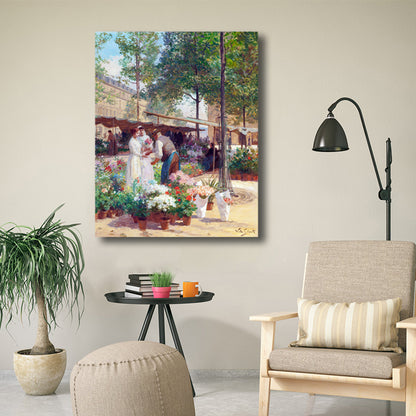 Flowers Market Scene Art Print Impressionism Canvas Wall Decor, Multiple Sizes Options Yellow Clearhalo 'Arts' 'Canvas Art' 1728167
