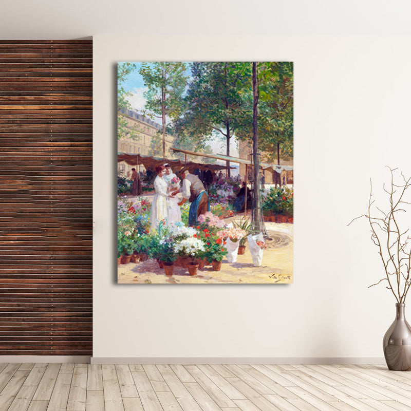 Flowers Market Scene Art Print Impressionism Canvas Wall Decor, Multiple Sizes Options Clearhalo 'Arts' 'Canvas Art' 1728168