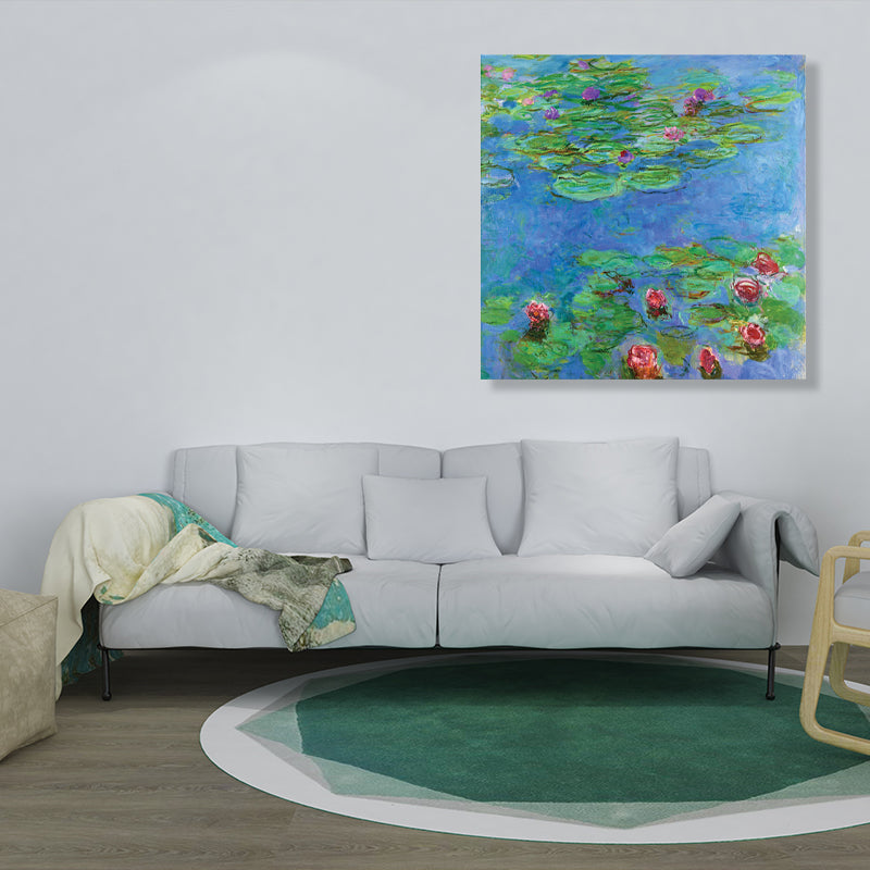 Wild Lotus Pond View Painting French Country Style Canvas Wall Art, Multiple Sizes Green Design 3 Clearhalo 'Arts' 'Canvas Art' 1728189