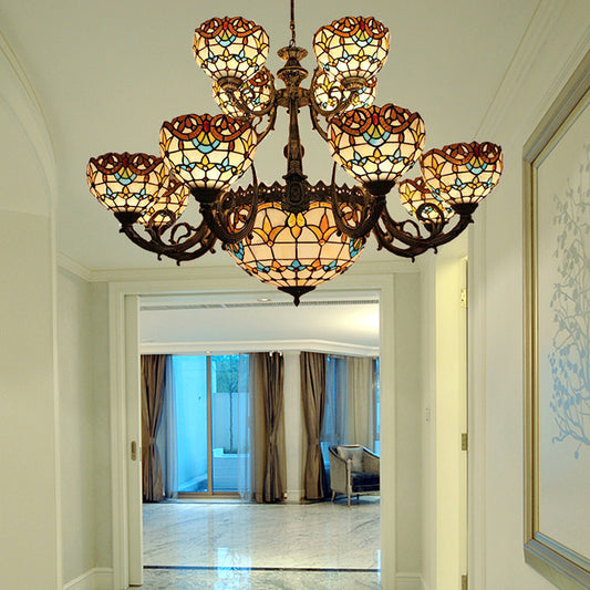 Baroque Style Extra Large Chandeliers 26/13-Light Art Glass Pendant Ceiling Lamp in Brown for Living Room 13 Brown Clearhalo 'Ceiling Lights' 'Chandeliers' 'Close To Ceiling Lights' 'Industrial' 'Middle Century Chandeliers' 'Tiffany Chandeliers' 'Tiffany close to ceiling' 'Tiffany' Lighting' 172826