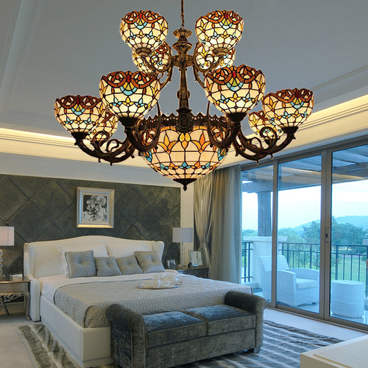Baroque Style Extra Large Chandeliers 26/13-Light Art Glass Pendant Ceiling Lamp in Brown for Living Room Clearhalo 'Ceiling Lights' 'Chandeliers' 'Close To Ceiling Lights' 'Industrial' 'Middle Century Chandeliers' 'Tiffany Chandeliers' 'Tiffany close to ceiling' 'Tiffany' Lighting' 172827