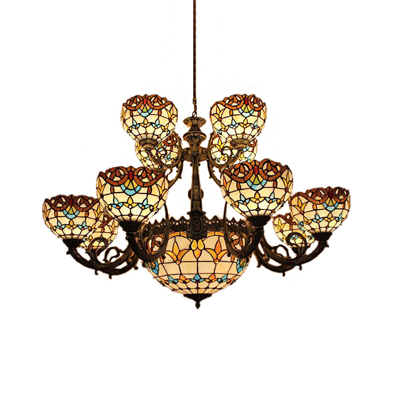 Baroque Style Extra Large Chandeliers 26/13-Light Art Glass Pendant Ceiling Lamp in Brown for Living Room Clearhalo 'Ceiling Lights' 'Chandeliers' 'Close To Ceiling Lights' 'Industrial' 'Middle Century Chandeliers' 'Tiffany Chandeliers' 'Tiffany close to ceiling' 'Tiffany' Lighting' 172828