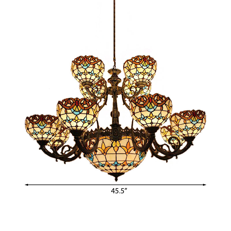 Baroque Style Extra Large Chandeliers 26/13-Light Art Glass Pendant Ceiling Lamp in Brown for Living Room Clearhalo 'Ceiling Lights' 'Chandeliers' 'Close To Ceiling Lights' 'Industrial' 'Middle Century Chandeliers' 'Tiffany Chandeliers' 'Tiffany close to ceiling' 'Tiffany' Lighting' 172829