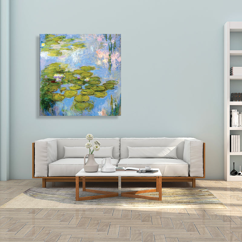 Green Lotus Flowers Scenery Canvas Textured French Rustic Style Bathroom Painting Green Design 2 Clearhalo 'Arts' 'Canvas Art' 1728290