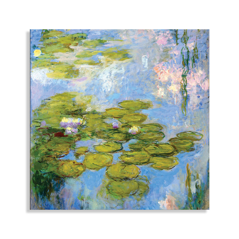 Green Lotus Flowers Scenery Canvas Textured French Rustic Style Bathroom Painting Clearhalo 'Arts' 'Canvas Art' 1728293