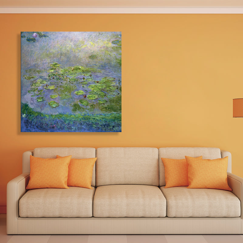 Green Lotus Flowers Scenery Canvas Textured French Rustic Style Bathroom Painting Green Design 3 Clearhalo 'Arts' 'Canvas Art' 1728294