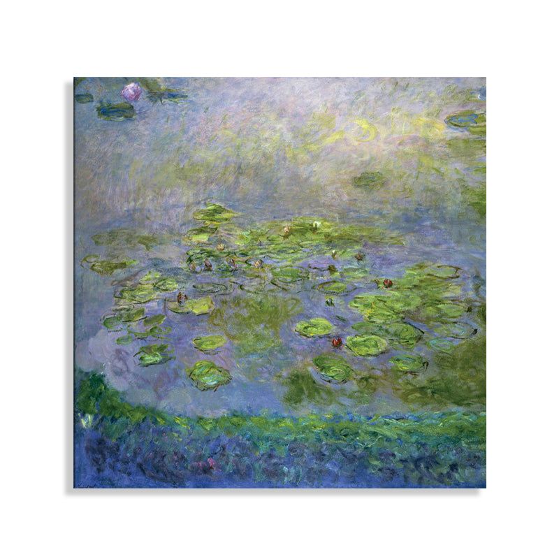Green Lotus Flowers Scenery Canvas Textured French Rustic Style Bathroom Painting Clearhalo 'Arts' 'Canvas Art' 1728297