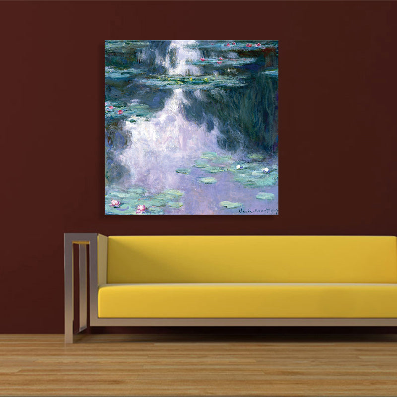 Green Lotus Flowers Scenery Canvas Textured French Rustic Style Bathroom Painting Green Design 4 Clearhalo 'Arts' 'Canvas Art' 1728298