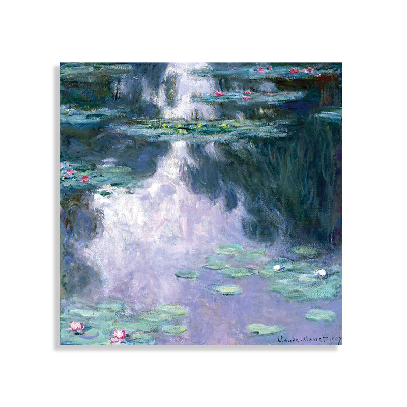 Green Lotus Flowers Scenery Canvas Textured French Rustic Style Bathroom Painting Clearhalo 'Arts' 'Canvas Art' 1728301