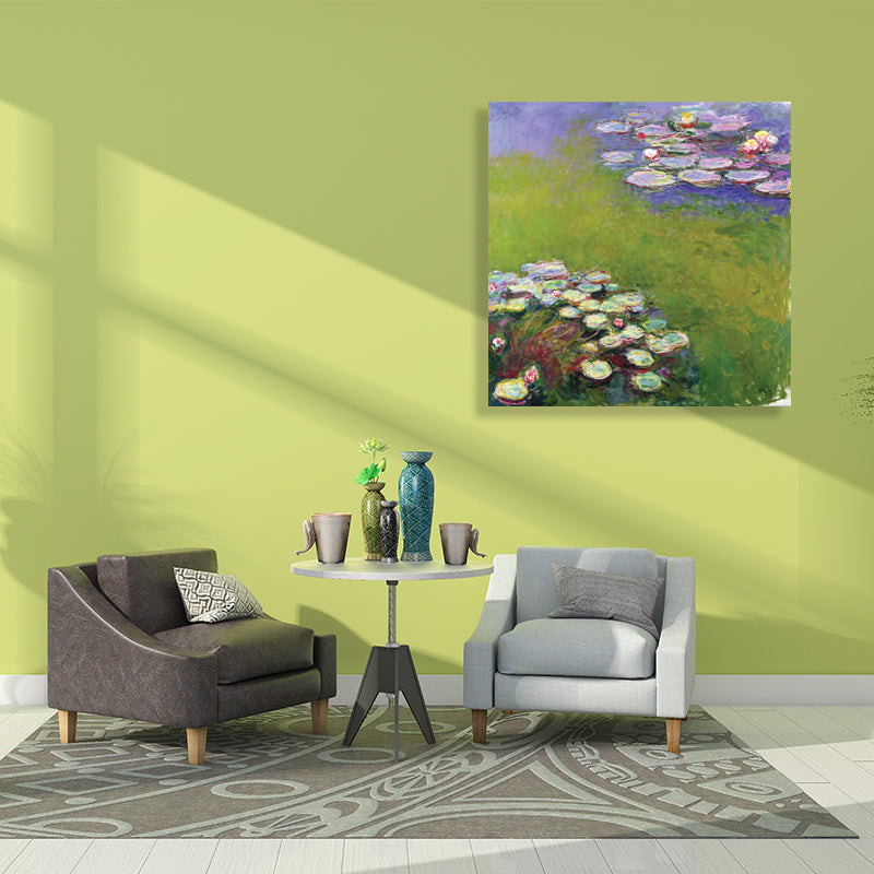 Green Lotus Flowers Scenery Canvas Textured French Rustic Style Bathroom Painting Green Design 5 Clearhalo 'Arts' 'Canvas Art' 1728302