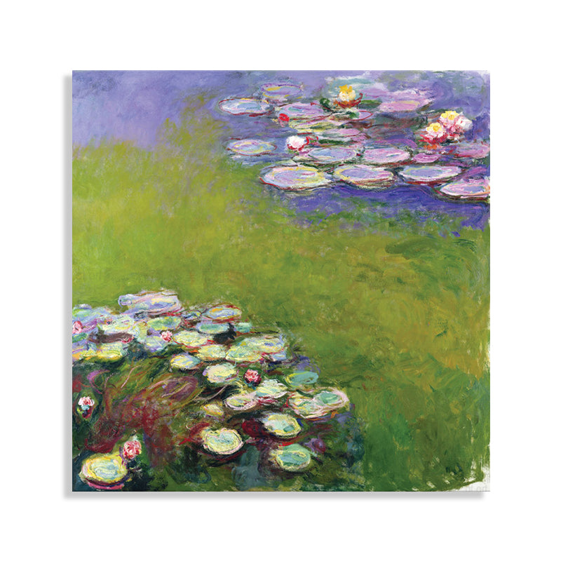 Green Lotus Flowers Scenery Canvas Textured French Rustic Style Bathroom Painting Clearhalo 'Arts' 'Canvas Art' 1728305