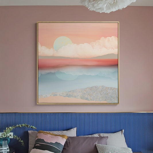 Modern Sunset Scenery Canvas for Girls Bedroom Illustration Wall Art, Multiple Sizes Clearhalo 'Art Gallery' 'Canvas Art' 'Contemporary Art Gallery' 'Modern' Arts' 1728308