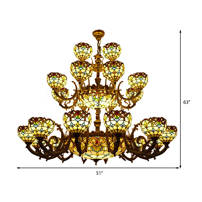Baroque Style Extra Large Chandeliers 26/13-Light Art Glass Pendant Ceiling Lamp in Brown for Living Room Clearhalo 'Ceiling Lights' 'Chandeliers' 'Close To Ceiling Lights' 'Industrial' 'Middle Century Chandeliers' 'Tiffany Chandeliers' 'Tiffany close to ceiling' 'Tiffany' Lighting' 172832