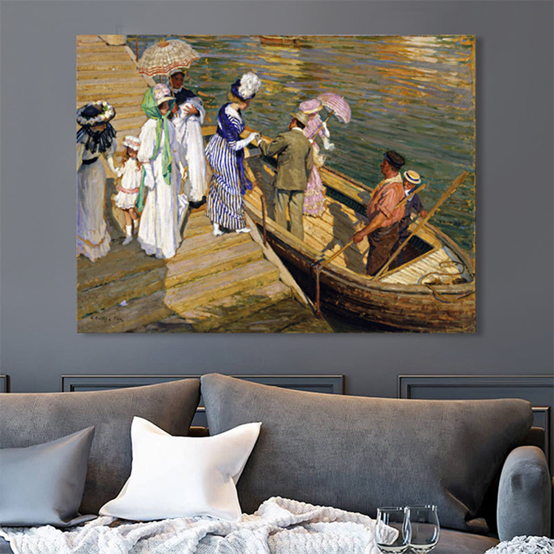 Boat Dock View Wall Decor in Brown Impressionism Canvas for Living Room, Multiple Sizes Brown 24" x 31" Clearhalo 'Arts' 'Canvas Art' 1728384