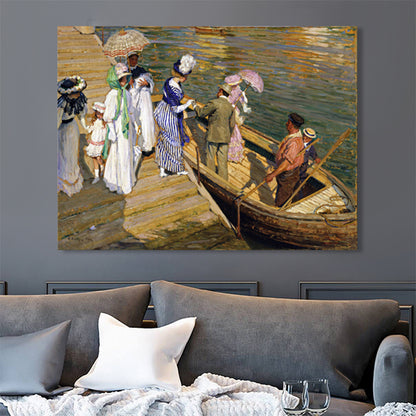 Boat Dock View Wall Decor in Brown Impressionism Canvas for Living Room, Multiple Sizes Brown 24" x 31" Clearhalo 'Arts' 'Canvas Art' 1728384