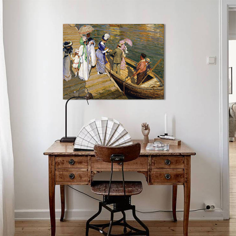 Boat Dock View Wall Decor in Brown Impressionism Canvas for Living Room, Multiple Sizes Clearhalo 'Arts' 'Canvas Art' 1728386