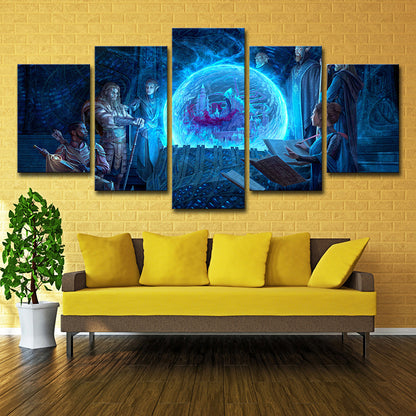 Digital Print Cartoon Canvas Wall Art with the Elder Scrolls Scheming Scene in Blue Blue Clearhalo 'Art Gallery' 'Canvas Art' 'Kids' Arts' 1728419