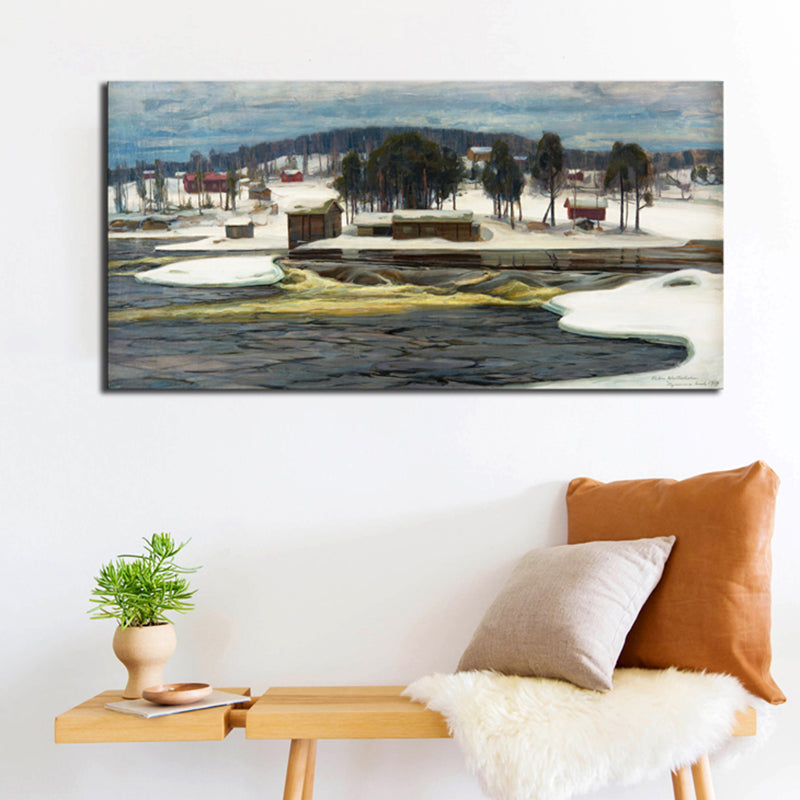 Impressionism Riverside Scene Wall Decor Bedroom Canvas Art in Soft Color, Multiple Sizes Black Clearhalo 'Arts' 'Canvas Art' 1728468