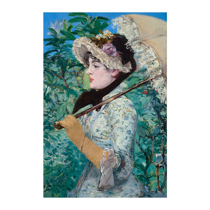 Impressionism Hat Maiden Art Print Canvas Textured Green Wall Decor for Guest Room Clearhalo 'Arts' 'Canvas Art' 1728475