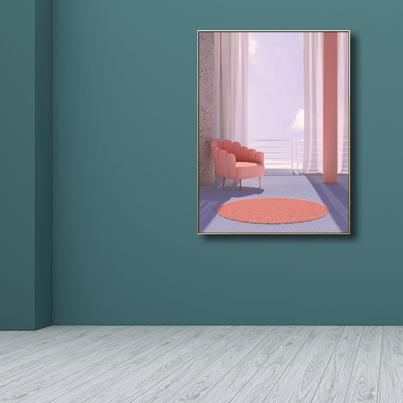 Curtain and Window Scene Canvas for Dining Room in Light Color, Multiple Sizes Options Blue Clearhalo 'Art Gallery' 'Canvas Art' 'Contemporary Art Gallery' 'Modern' Arts' 1728508